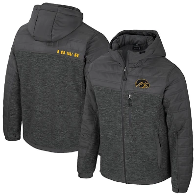 Men's Colosseum Charcoal Iowa Hawkeyes Nightman Full-Zip Hoodie Puffer Jacket