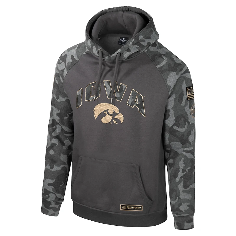 Sweat à capuche Colosseum Charcoal Iowa Hawkeyes OHT Military Appréciation Camo Raglan pour hommes