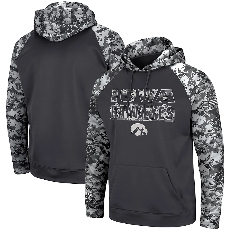 Sweat à capuche Colosseum Charcoal Iowa Hawkeyes OHT Military Appreciation Digital Camo pour homme