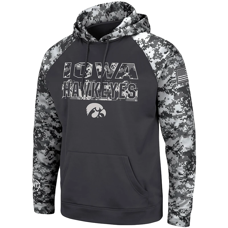 Men's Colosseum Charcoal Iowa Hawkeyes OHT Military Appreciation Digital Camo Pullover Hoodie
