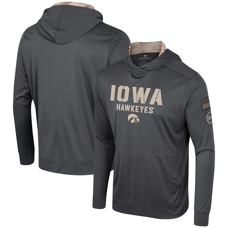 Men's Colosseum Charcoal Iowa Hawkeyes OHT Military Appreciation Long Sleeve Hoodie T-Shirt