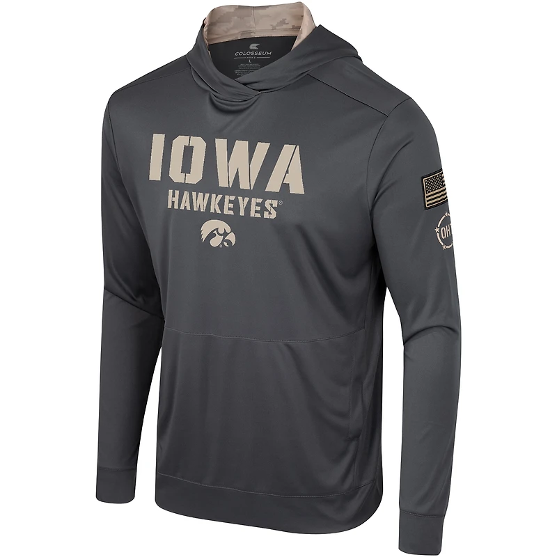 Men's Colosseum Charcoal Iowa Hawkeyes OHT Military Appreciation Long Sleeve Hoodie T-Shirt
