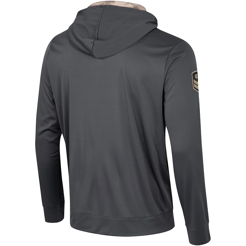 T-shirt à capuche manches longues pour hommes Colosseum Charcoal Iowa Hawkeyes OHT Military Appréciation