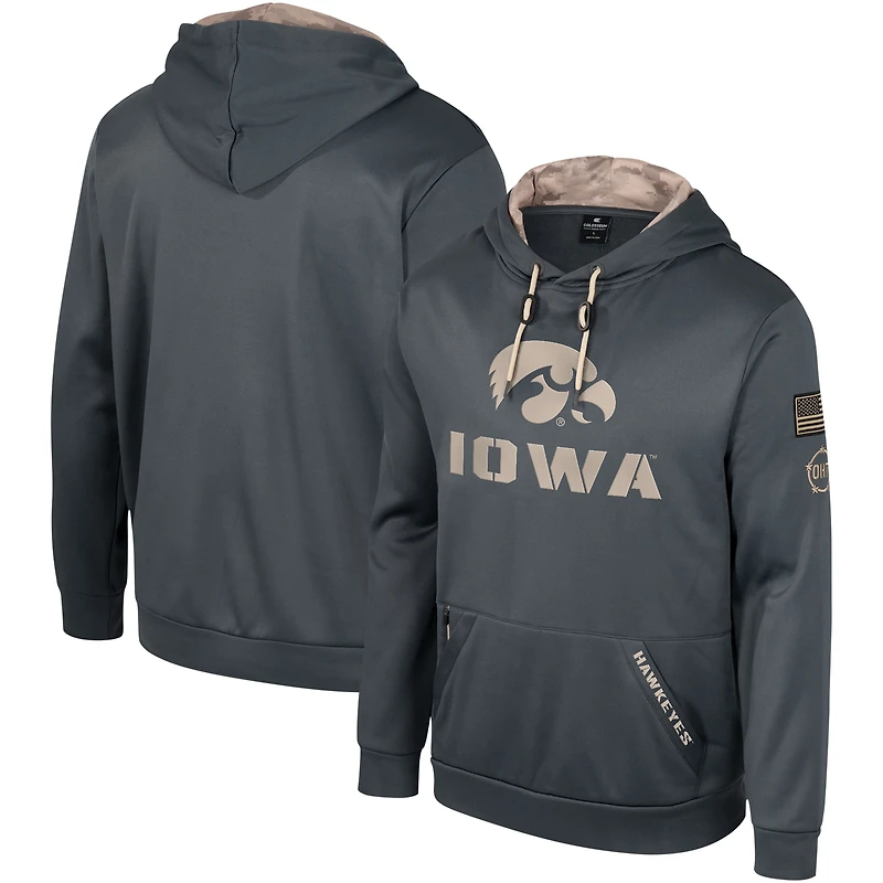 Sweat à capuche pour hommes Colosseum Charcoal Iowa Hawkeyes OHT Military Appréciation
