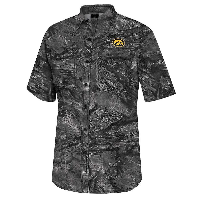 Men's Colosseum  Charcoal Iowa Hawkeyes Realtree Aspect Charter Full-Button Fishing Shirt