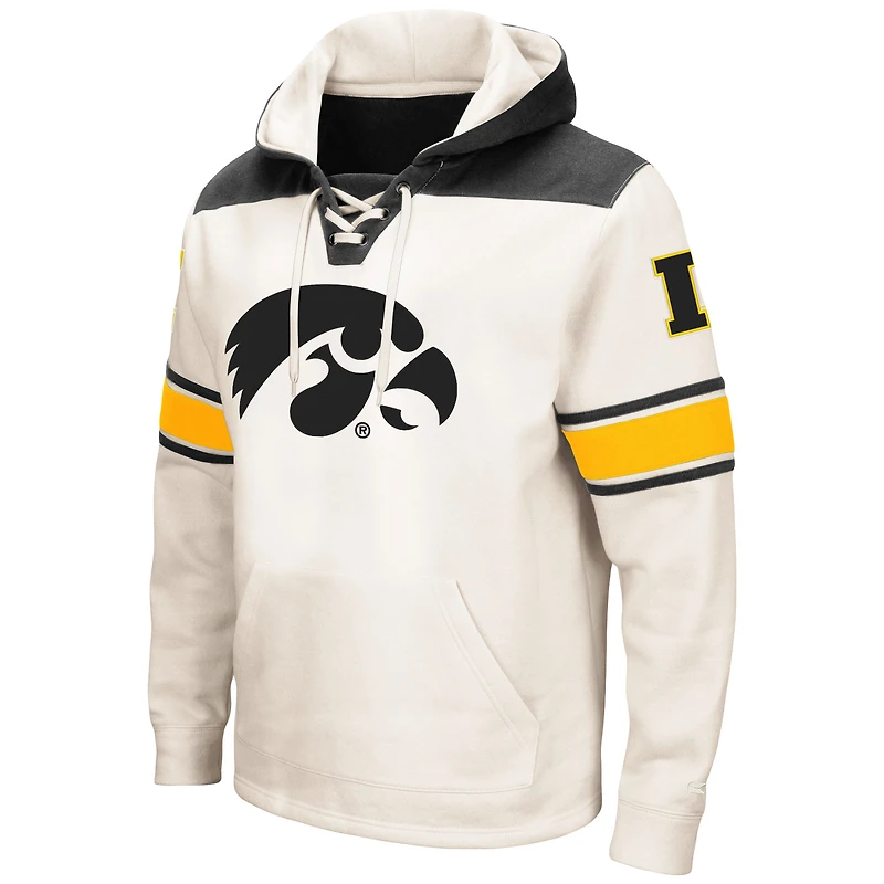 Sweat à capuche lacets Colosseum crème pour hommes Iowa Hawkeyes Big & Tall Hockey