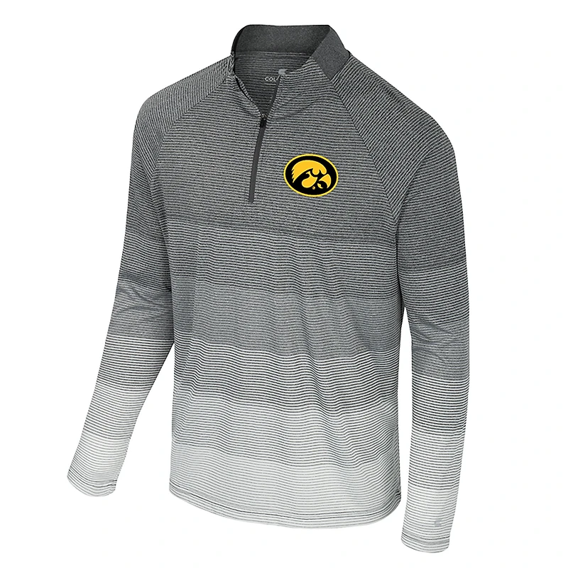 Men's Colosseum  Gray Iowa Hawkeyes AI Striped Mesh Quarter-Zip Raglan Windshirt