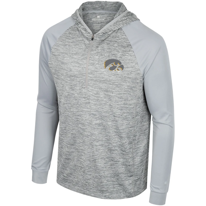 Men's Colosseum Gray Iowa Hawkeyes Cybernetic Raglan Quarter-Zip Hooded Top