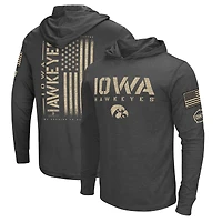 Men's Colosseum Heather Black Iowa Hawkeyes Team OHT Military Appreciation Long Sleeve Hoodie T-Shirt