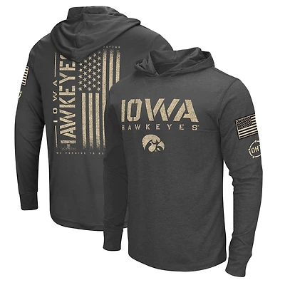 Men's Colosseum Heather Black Iowa Hawkeyes Team OHT Military Appreciation Long Sleeve Hoodie T-Shirt
