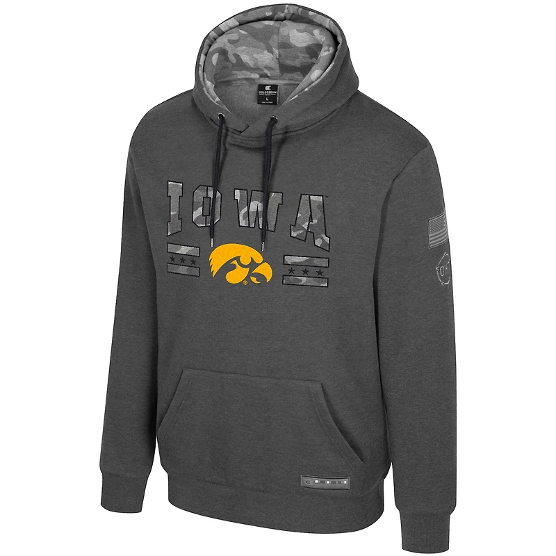Men's Colosseum  Heather Charcoal Iowa Hawkeyes Operation Hat Trick Squad Hoodie