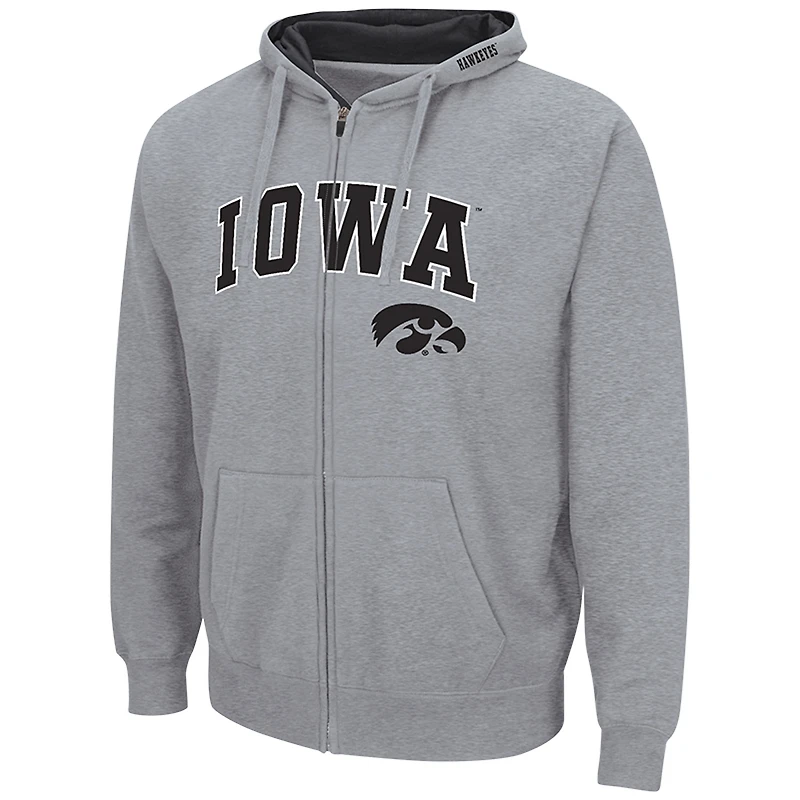Men's Colosseum Heather Gray Iowa Hawkeyes Arch & Logo 3.0 Full-Zip Hoodie