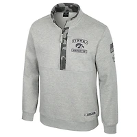 Men's Colosseum Heather Gray Iowa Hawkeyes OORAH OHT Military Appreciation Fleece Quarter-Zip Jacket