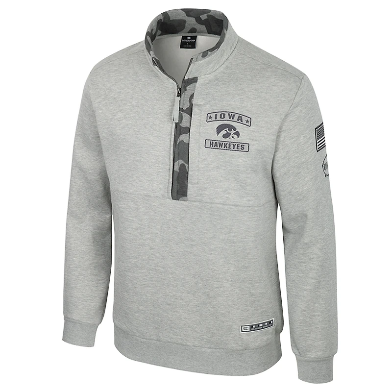 Men's Colosseum Heather Gray Iowa Hawkeyes OORAH OHT Military Appreciation Fleece Quarter-Zip Jacket