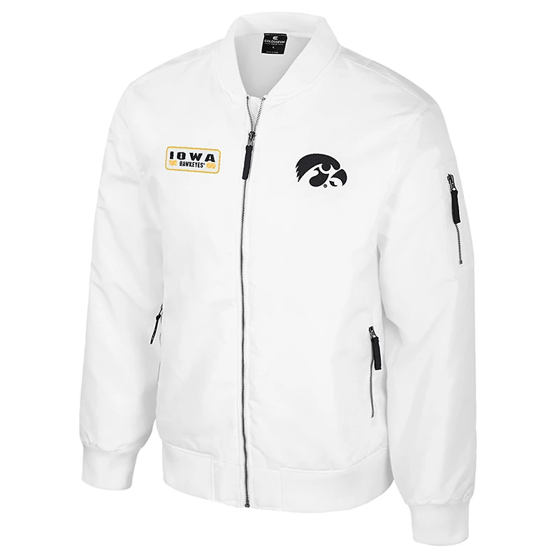 Men's Colosseum Iowa Hawkeyes White Rabbit Full-Zip Bomber Jacket