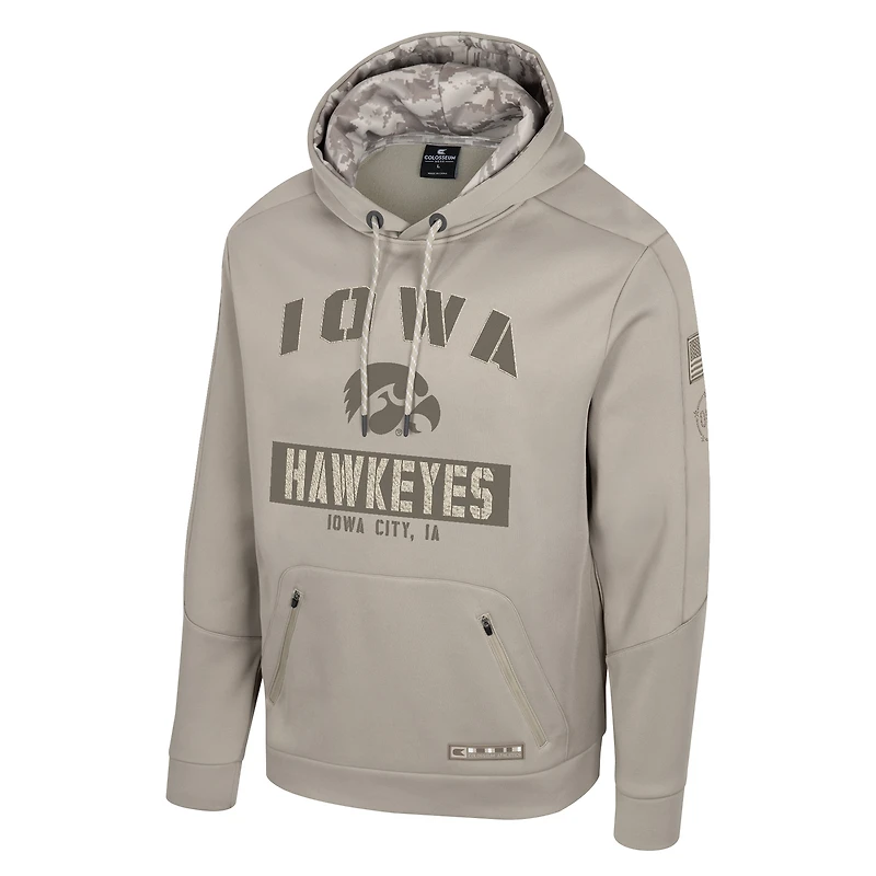 Men's Colosseum Oatmeal Iowa Hawkeyes Big & Tall Operation Hat Trick Battalion Hoodie Sweatshirt