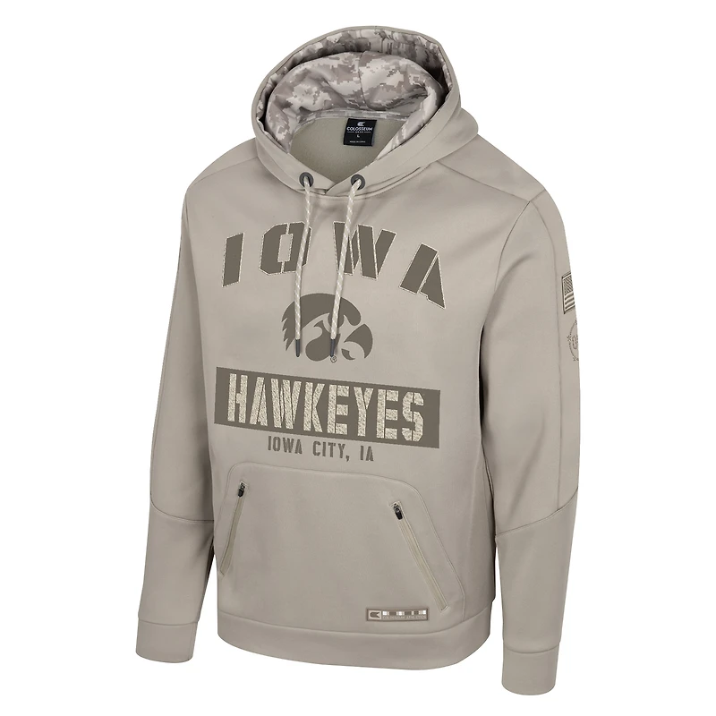 Men's Colosseum Oatmeal Iowa Hawkeyes Operation Hat Trick Battalion Hoodie