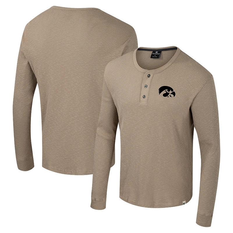 Men's Colosseum Tan Iowa Hawkeyes Great Outdoors Henley Long Sleeve Shirt