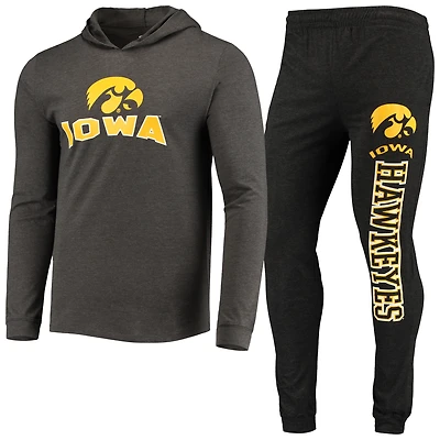 Ensemble pyjama à capuche et jogging manches longues pour homme Concepts Sport noir/anthracite chiné Iowa Hawkeyes Meter