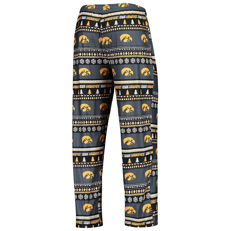 Men's Concepts Sport Black Iowa Hawkeyes Ugly Sweater Long Sleeve T-Shirt and Pants Sleep Set