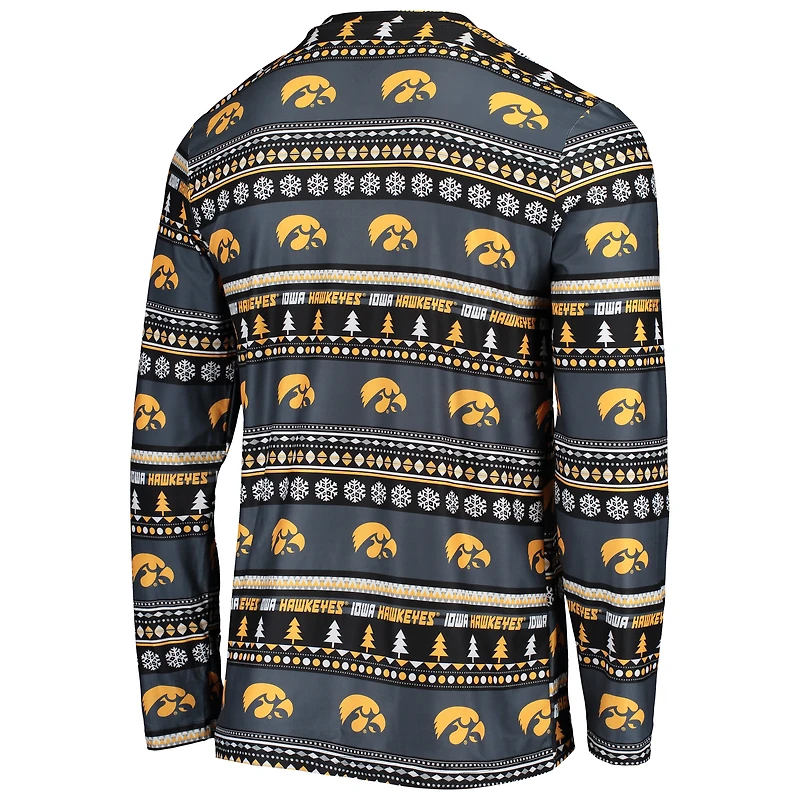 Men's Concepts Sport Black Iowa Hawkeyes Ugly Sweater Long Sleeve Top and Pants Sleep Set