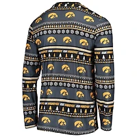 Men's Concepts Sport Black Iowa Hawkeyes Ugly Sweater Long Sleeve Top and Pants Sleep Set