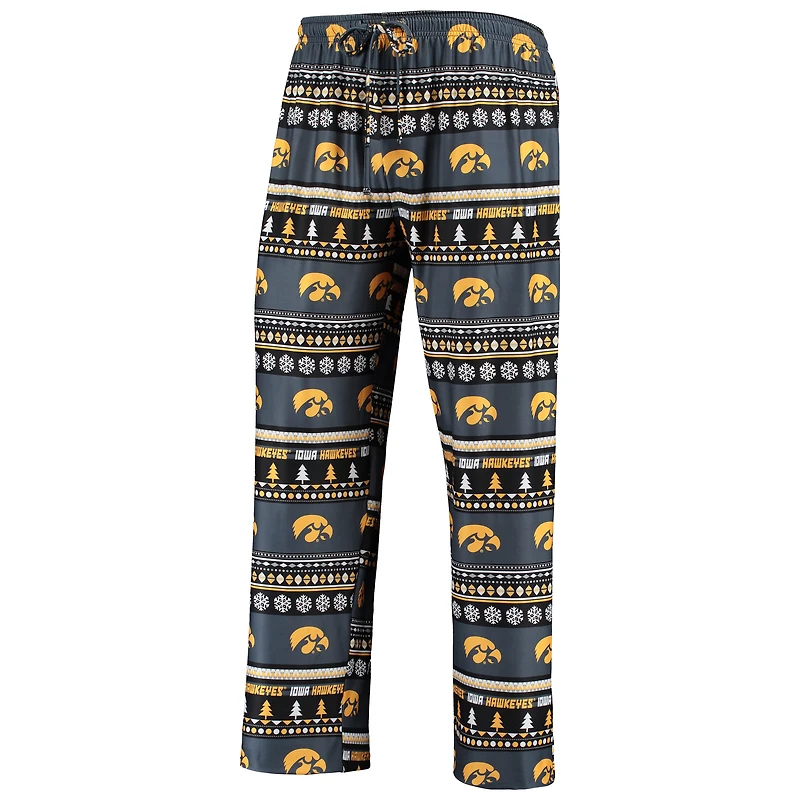 Men's Concepts Sport Black Iowa Hawkeyes Ugly Sweater Long Sleeve Top and Pants Sleep Set
