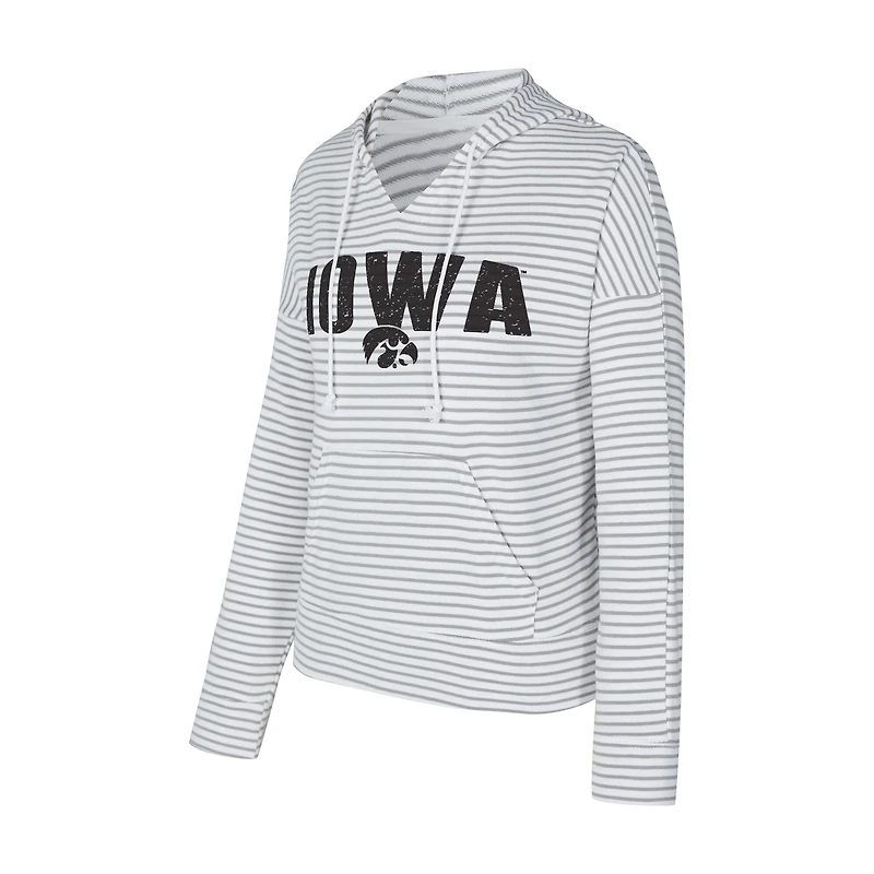 Sweat à capuche rayé col en V et rayures blanches grises Iowa Hawkeyes pour homme