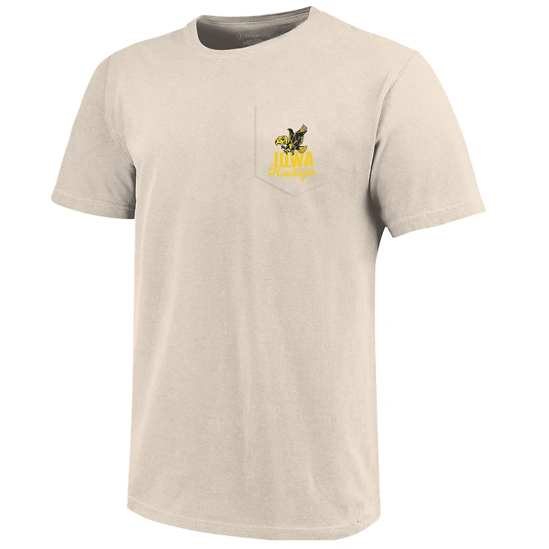 Men's Cream Iowa Hawkeyes Big & Tall Mascot Overlay Essential Pocket T-Shirt