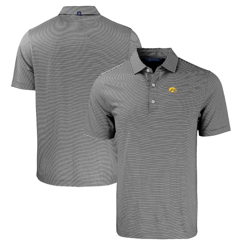 Polo homme Cutter & Buck noir/blanc Iowa Hawkeyes Big Tall Forge Eco Double Stripe Stretch recyclé