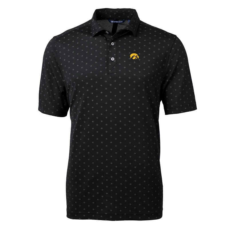 Polo Cutter & Buck noir pour homme Iowa Hawkeyes, grandes tailles, en piqué écologique à motif carreaux recyclé Virtue.