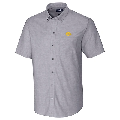 Chemise boutonnée à manches courtes en tissu Oxford extensible pour homme, couleur anthracite, Cutter & Buck, Iowa Hawkeyes