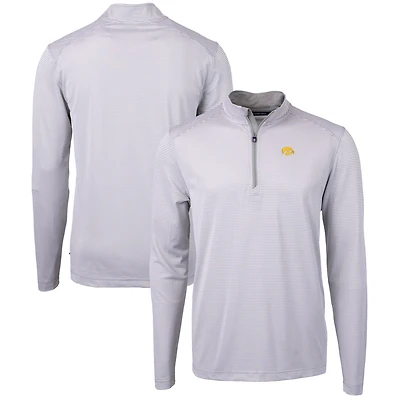 Men's Cutter & Buck Gray/White Iowa Hawkeyes Big Tall Virtue Eco Pique Micro Stripe Recycled Quarter-Zip Pullover Top