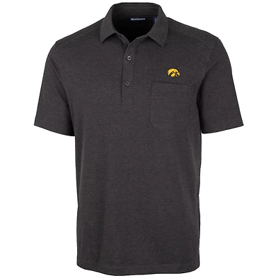 Polo en jersey Advantage pour homme Cutter & Buck Heather Black Iowa Hawkeyes