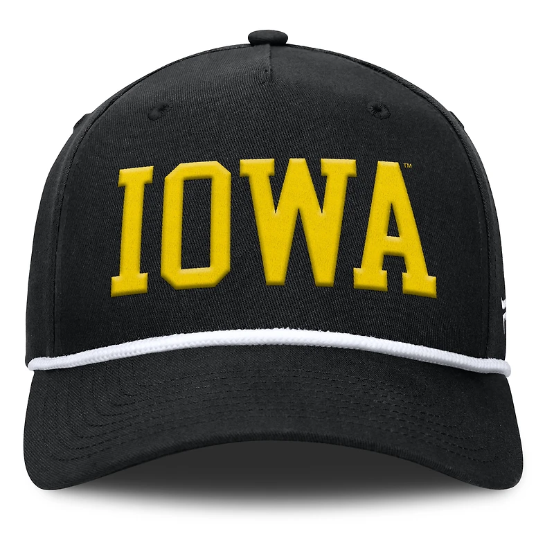 Casquette ajustable en corde pour balle fausse Iowa Hawkeyes noire Fanatics pour hommes