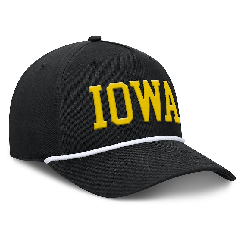 Casquette ajustable en corde pour balle fausse Iowa Hawkeyes noire Fanatics pour hommes