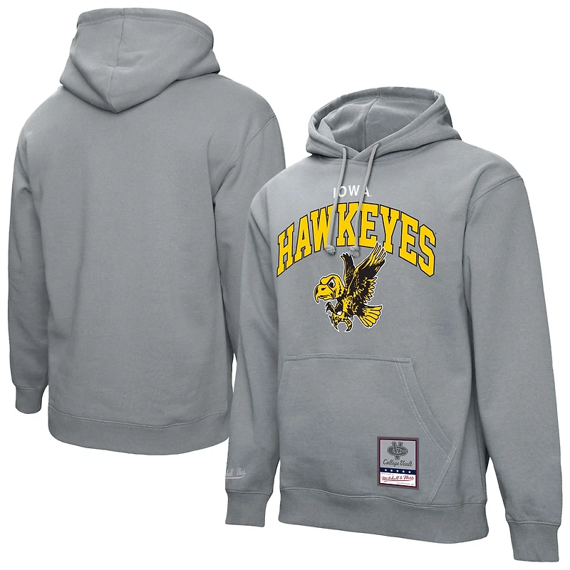 Men's Mitchell & Ness Heather Gray Iowa Hawkeyes Classic Arch Pullover Hoodie
