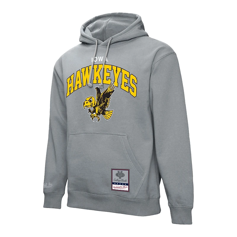 Men's Mitchell & Ness Heather Gray Iowa Hawkeyes Classic Arch Pullover Hoodie