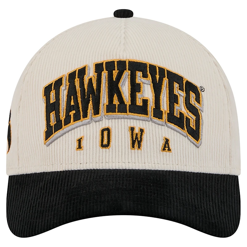 Men's New Era Black/Cream Iowa Hawkeyes Arch Two-Tone Corduroy 9FORTY A-Frame Adjustable Hat