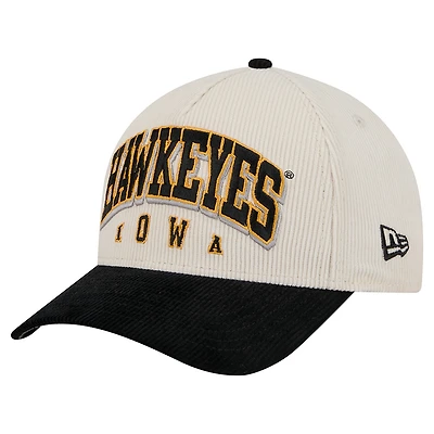 Casquette ajustable en velours côtelé bicolore 9FORTY A-Frame noire/crème pour homme New Era Iowa Hawkeyes Arch