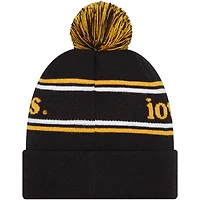 Bonnet en tricot à revers pour hommes New Era noir Iowa Hawkeyes Marquee avec pompon