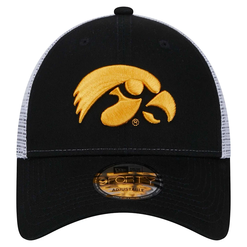 Casquette ajustable Iowa Hawkeyes Trucker 9FORTY noire New Era pour homme