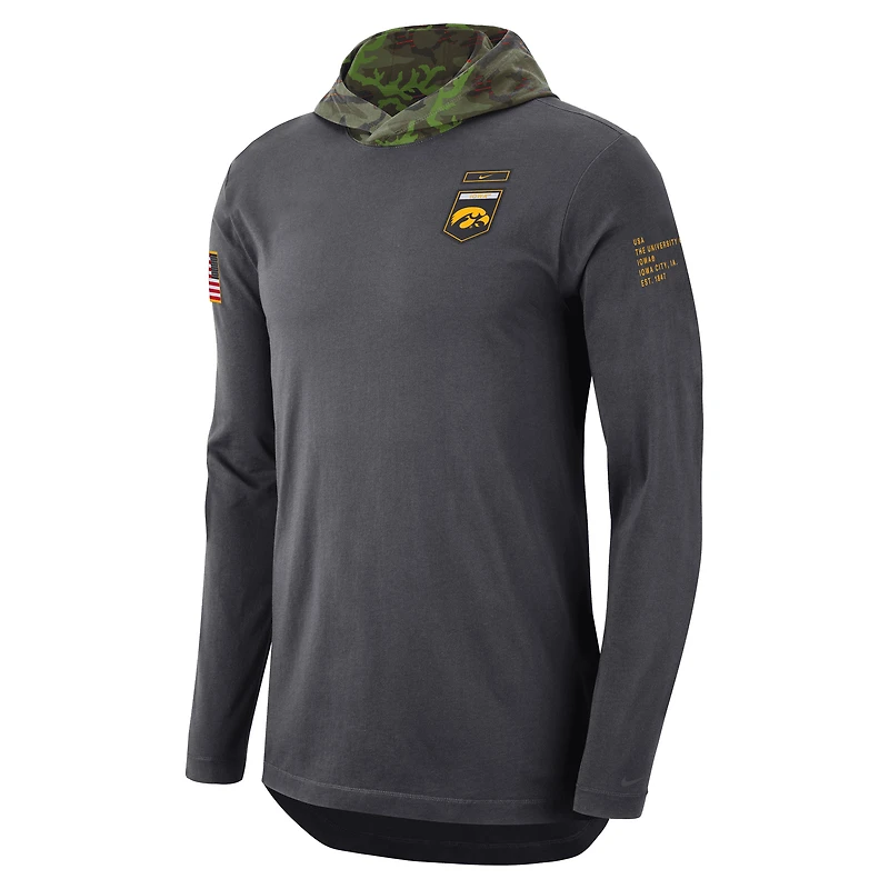 Men's Nike Anthracite Iowa Hawkeyes Military Long Sleeve Hoodie T-Shirt