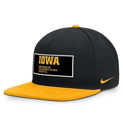 Men's Nike Black/Gold Iowa Hawkeyes 2025 On-Field Patch Pro Dri-FIT Snapback Hat