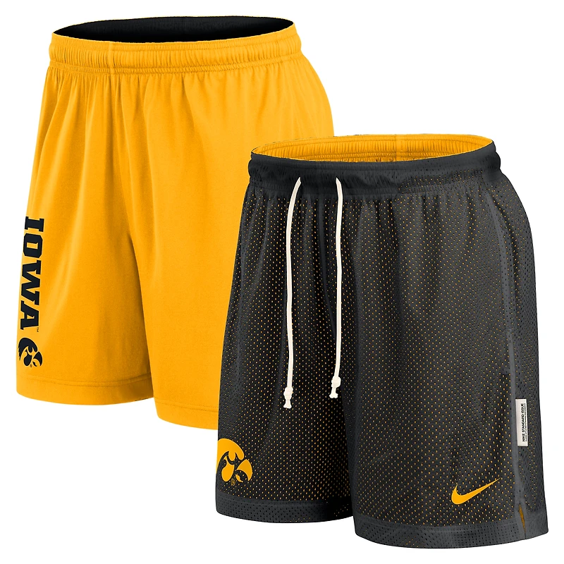 Men's Nike Black/Gold Iowa Hawkeyes Courtside Standard Issue Dri-FIT Reversible Shorts