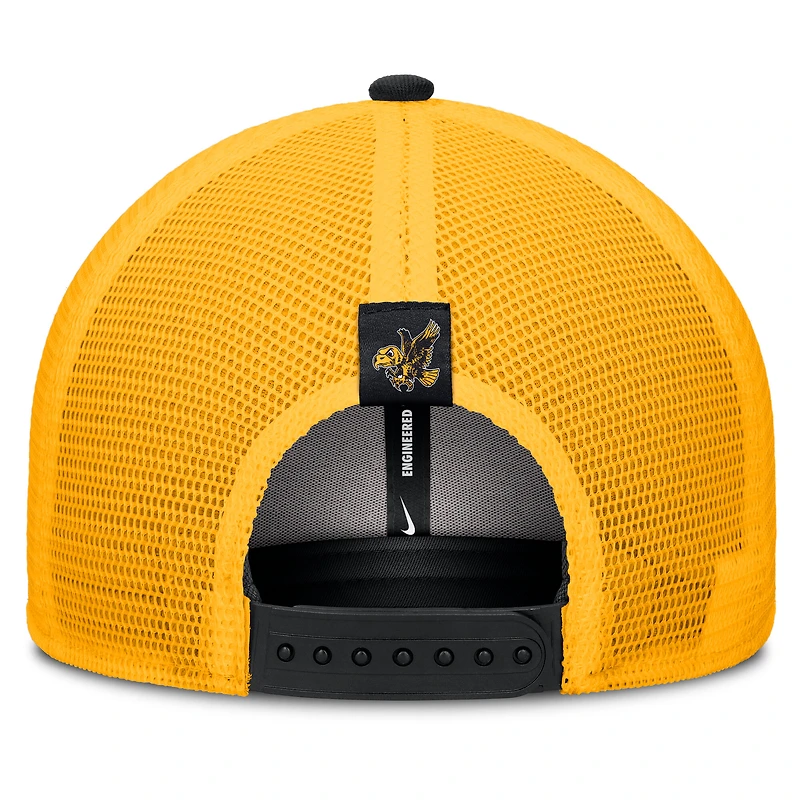 Men's Nike Black/Gold Iowa Hawkeyes Legacy Arch Rise Performance Trucker Adjustable Hat