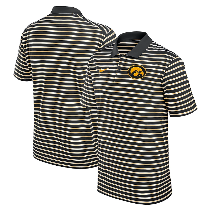Men's Nike Black/White Iowa Hawkeyes Primetime Victory Striped Dri-FIT Polo