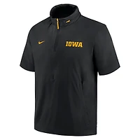 Men's Nike Black Iowa Hawkeyes 2024 Sideline Coach Short Sleeve Half-Zip Hoodie Jacket