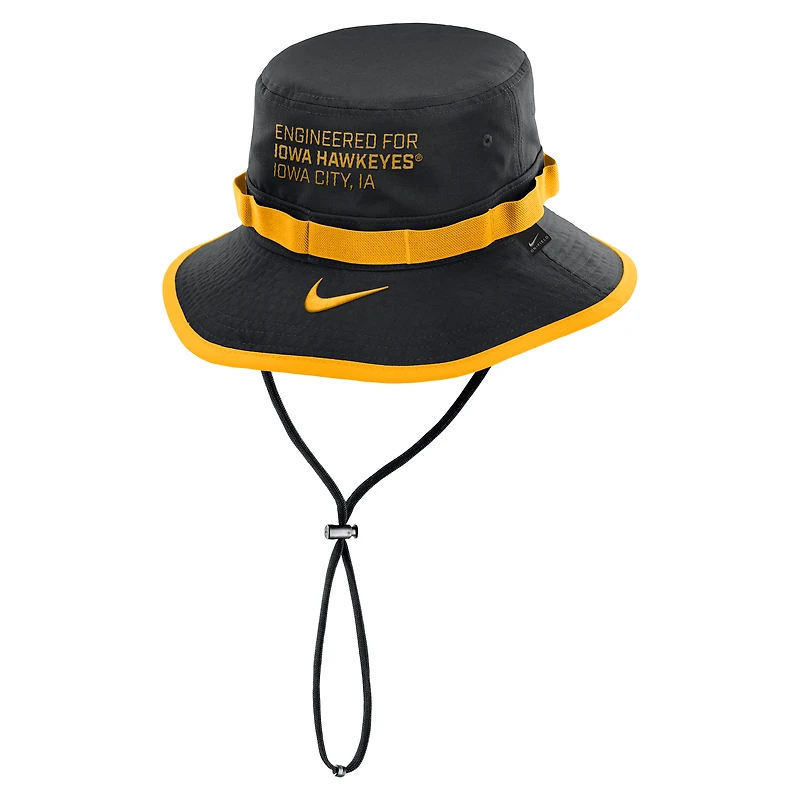 Bob Nike noir Iowa Hawkeyes 2025 Sideline Apex Boonie Performance pour homme