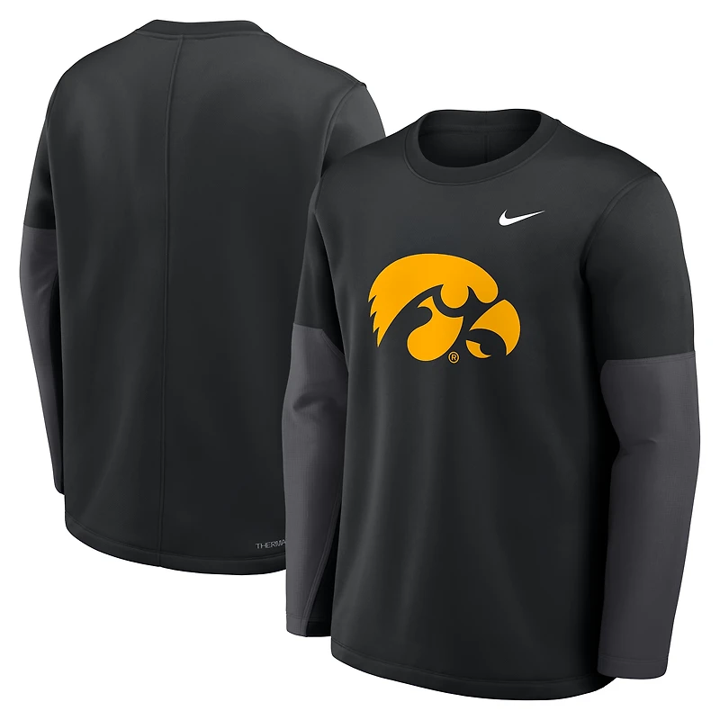 T-shirt Nike noir à manches longues Iowa Hawkeyes 2025 Sideline Coach Therma-FIT pour homme
